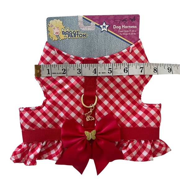 New Dog Harness Country Gingham Red White Gold Butterfly M Medium Doggy Parton - Picture 12 of 17